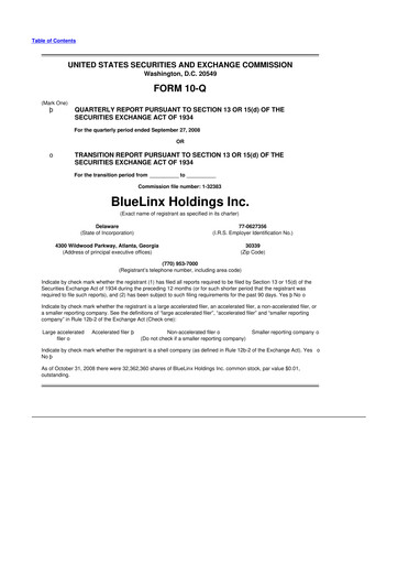 Thumbnail Bluelinx 10-Q Quarterly Report FY 