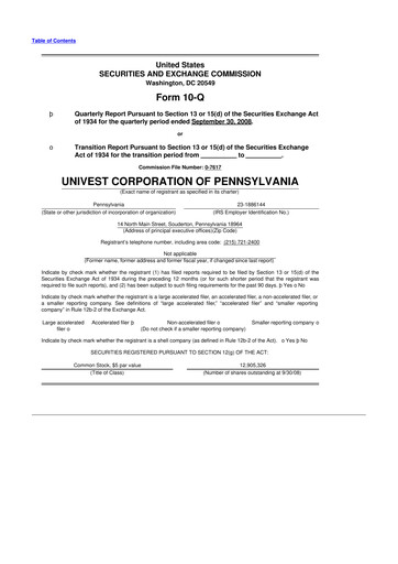 Thumbnail Univest Financial Corporation 10-Q Quarterly Report FY 