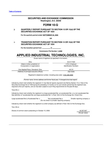 Miniature Applied Industrial Technologies
 10-Q Rapport trimestriel  