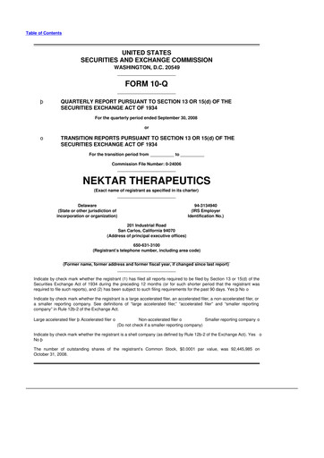 Thumbnail Nektar Therapeutics
 10-Q Quarterly Report FY 