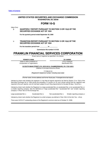 Thumbnail Franklin Financial Services Corporation 10-Q Quarterly Report FY 