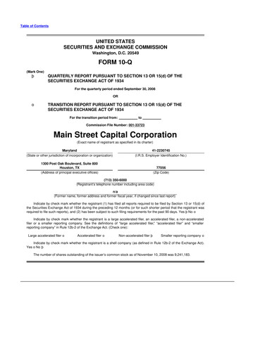 Thumbnail Main Street Capital
 10-Q Quarterly Report FY 