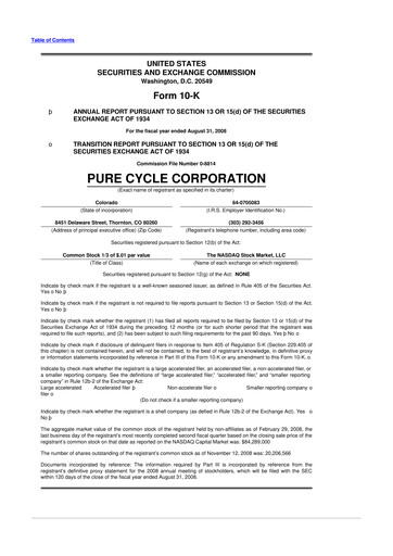 Thumbnail Pure Cycle (water) 10-K Annual Report 