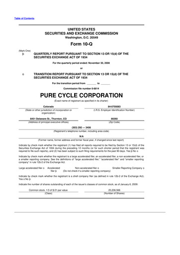 Vorschaubild Pure Cycle (water) 10-Q Quartalsbericht  