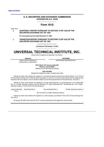 Thumbnail Universal Technical Institute 10-Q Quarterly Report FY 