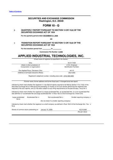 Miniature Applied Industrial Technologies
 10-Q Rapport trimestriel  