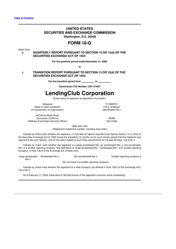 Thumbnail LendingClub
 10-Q Quarterly Report FY 