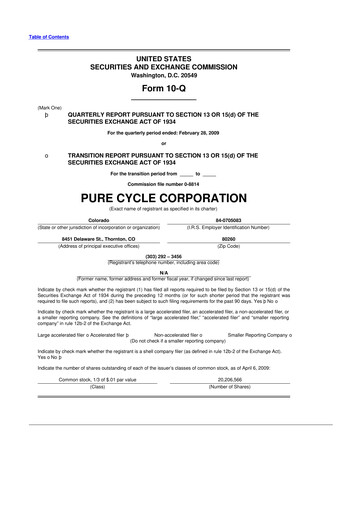 Vorschaubild Pure Cycle (water) 10-Q Quartalsbericht  