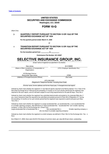 Thumbnail Selective Insurance 10-Q Quarterly Report FY 