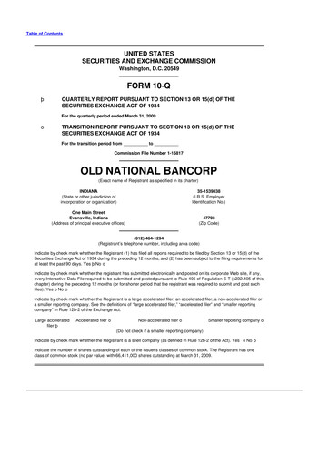 Thumbnail Old National Bank
 10-Q Quarterly Report FY 