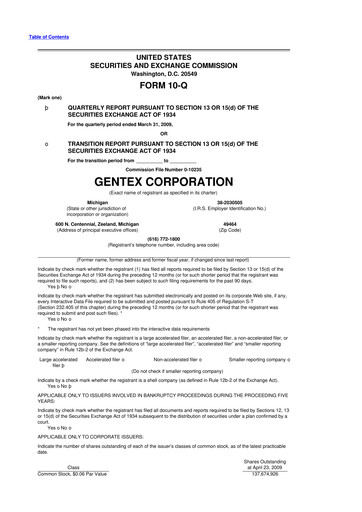 Thumbnail Gentex 10-Q Quarterly Report FY 