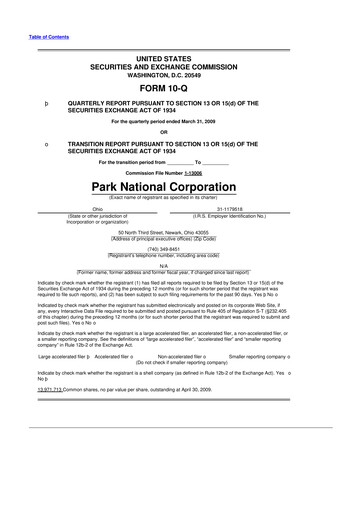 Thumbnail Park National Corp 10-Q Quarterly Report FY 