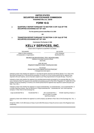 Miniature Kelly Services
 10-Q Rapport trimestriel  