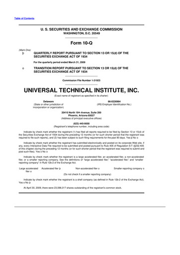 Thumbnail Universal Technical Institute 10-Q Quarterly Report FY 