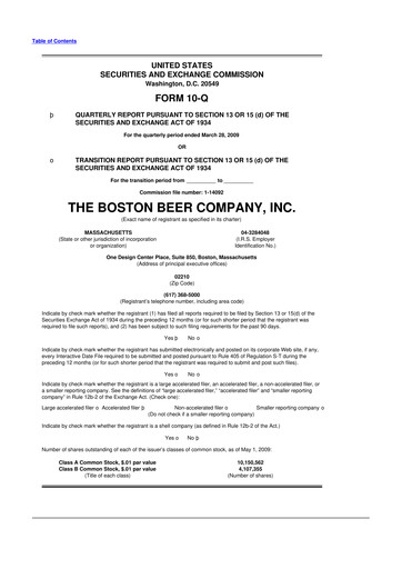 Thumbnail Boston Beer Company 10-Q Quarterly Report FY 