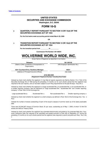 Thumbnail Wolverine World Wide
 10-Q Quarterly Report FY 