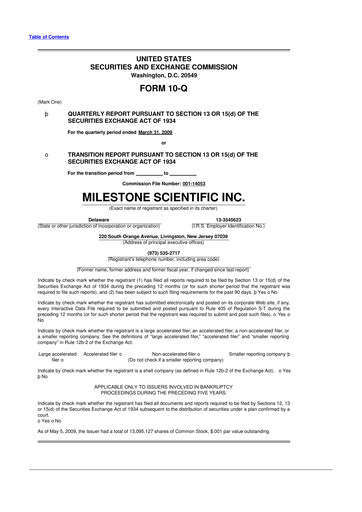 Thumbnail Milestone Scientific 10-Q Quarterly Report FY 