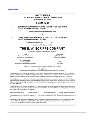 Thumbnail E. W. Scripps Company
 10-Q Quarterly Report FY 