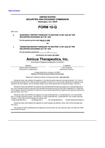 Vorschaubild Amicus Therapeutics
 10-Q Quartalsbericht  