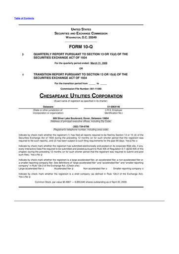 Thumbnail Chesapeake Utilities
 10-Q Quarterly Report FY 