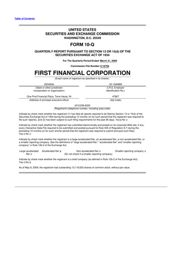Thumbnail First Financial 10-Q Quarterly Report FY 