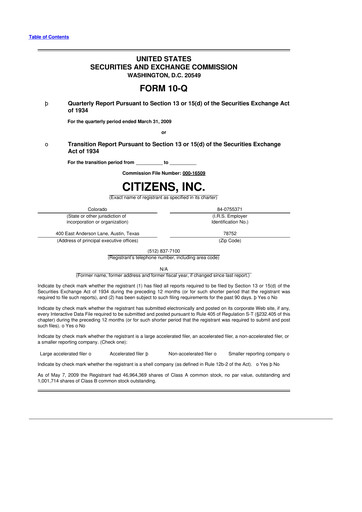 Thumbnail Citizens Inc 10-Q Quarterly Report FY 