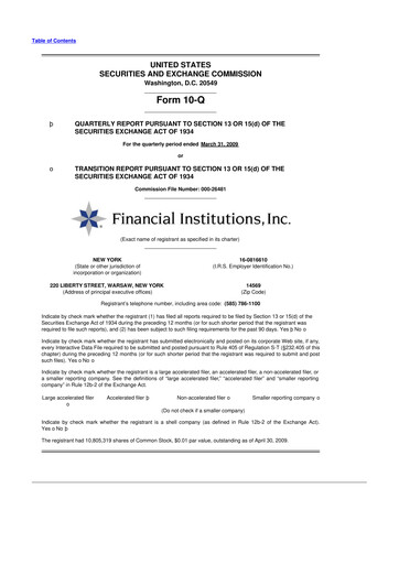 Thumbnail Financial Institutions 10-Q Quarterly Report FY 