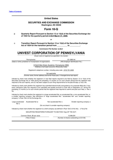 Thumbnail Univest Financial Corporation 10-Q Quarterly Report FY 