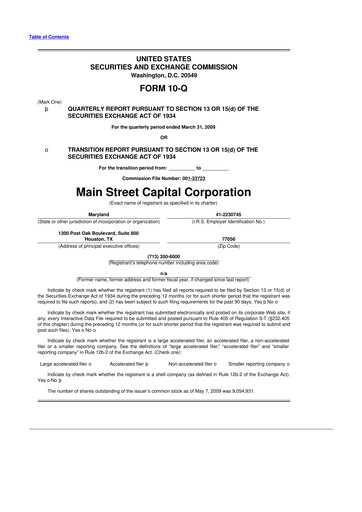 Thumbnail Main Street Capital
 10-Q Quarterly Report FY 