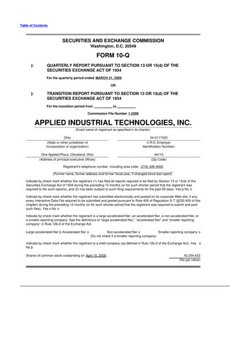 Miniature Applied Industrial Technologies
 10-Q Rapport trimestriel  