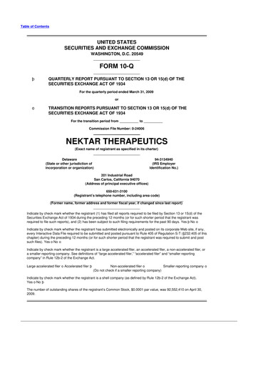 Thumbnail Nektar Therapeutics
 10-Q Quarterly Report FY 