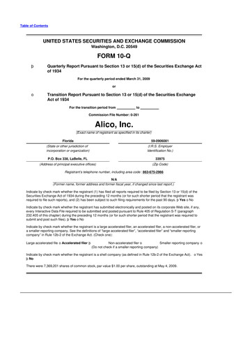 Thumbnail Alico
 10-Q Quarterly Report FY 