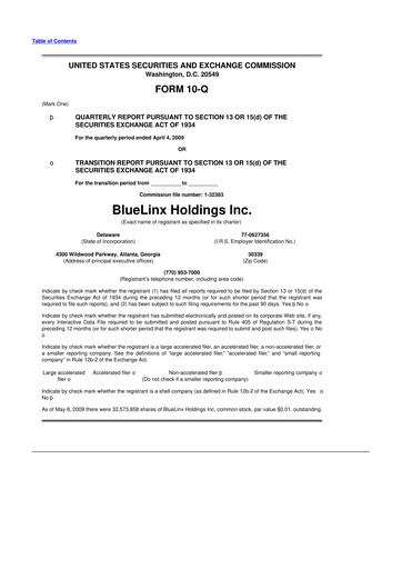 Thumbnail Bluelinx 10-Q Quarterly Report FY 