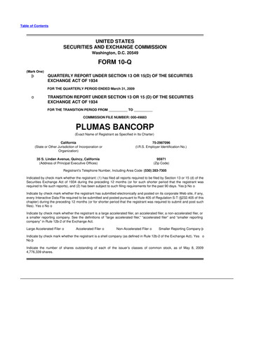 Vorschaubild Plumas Bancorp 10-Q Quartalsbericht  