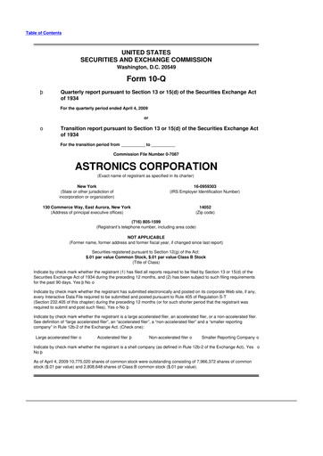 Thumbnail Astronics Corporation
 10-Q Quarterly Report FY 