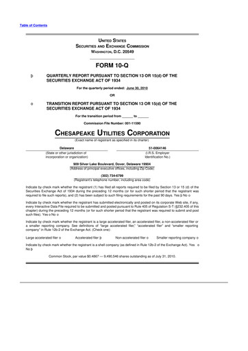 Thumbnail Chesapeake Utilities
 10-Q Quarterly Report FY 