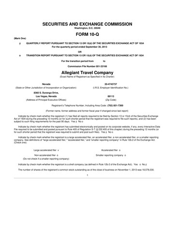 Thumbnail Allegiant Travel Company 10-Q Quarterly Report FY2013 