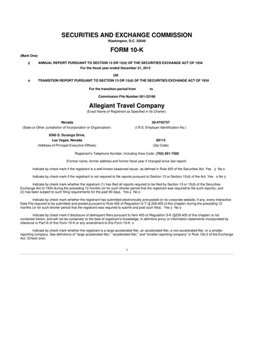 Thumbnail Allegiant Travel Company 10-K Annual Report 2013
