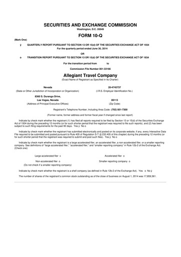 Thumbnail Allegiant Travel Company 10-Q Quarterly Report FY2014 