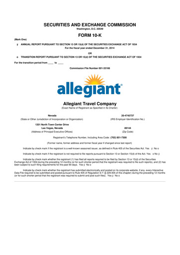 Thumbnail Allegiant Travel Company 10-K Annual Report 2014