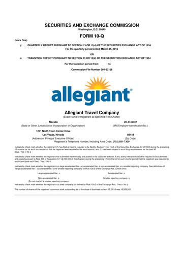 Thumbnail Allegiant Travel Company 10-Q Quarterly Report FY2016 