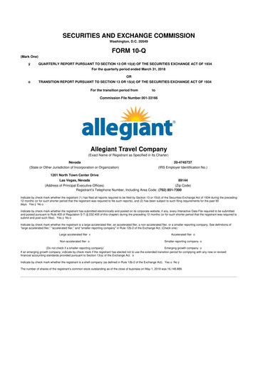 Thumbnail Allegiant Travel Company 10-Q Quarterly Report FY2018 