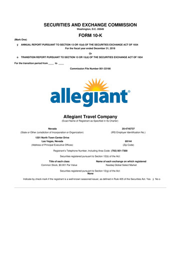 Thumbnail Allegiant Travel Company 10-K Annual Report 2018