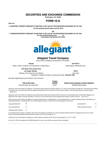 Thumbnail Allegiant Travel Company 10-Q Quarterly Report FY2019 