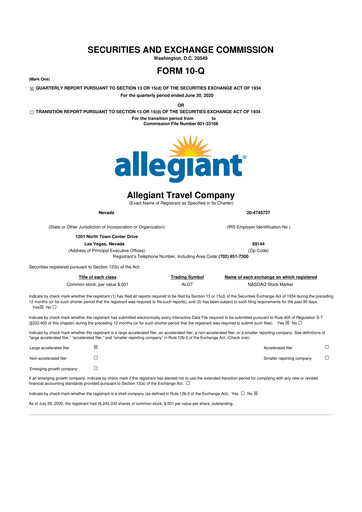Thumbnail Allegiant Travel Company 10-Q Quarterly Report FY2020 