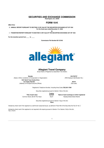 Thumbnail Allegiant Travel Company 10-K Annual Report 2020