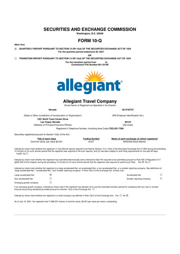 Thumbnail Allegiant Travel Company 10-Q Quarterly Report FY2021 
