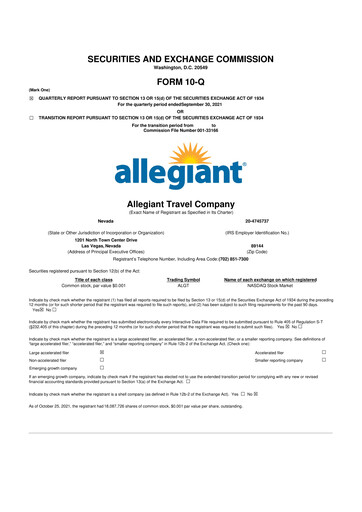 Thumbnail Allegiant Travel Company 10-Q Quarterly Report FY2021 