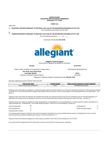 Thumbnail Allegiant Travel Company 10-Q Quarterly Report FY2022 