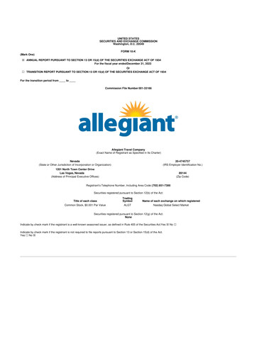 Thumbnail Allegiant Travel Company 10-K Annual Report 2023